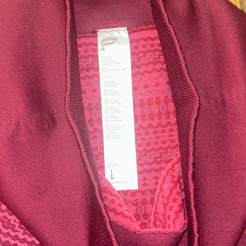 Fabletics High-Waisted Seamless Pink and Maroon Fair Isle Leggings - Picture 10 of 11